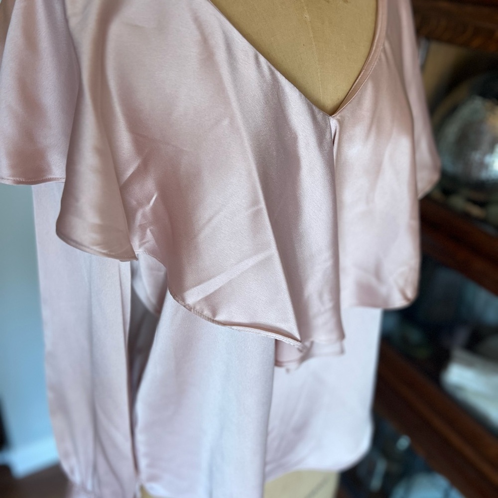 Zara mauve pale pink silk look long sleeve blouse medium - Picture 8 of 9